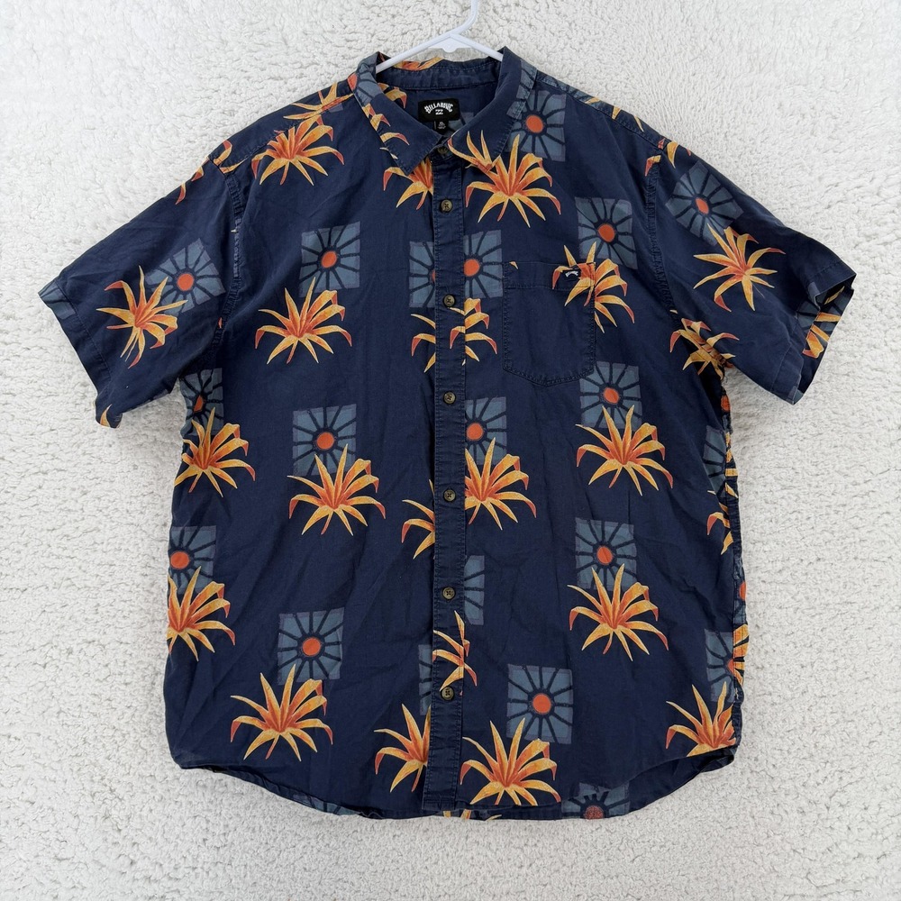 Billabong Shirt Mens XL Blue Floral Hawaiian Short Sleeve Button Up Casual Surf